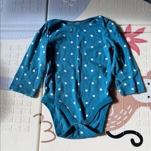 Cloud Island Teal and White Polka Dot Bodysuit
